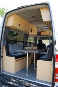 Dining table in our Sprinter camper van