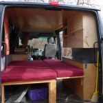 Fold-out bed in "Dudley" DIY Sprinter conversion