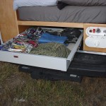 2008 Sprinter DIY campervan, pull-out tray & rear shower