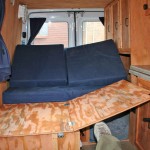 Flip-up bed section in Mike's DIY Sprinter camper