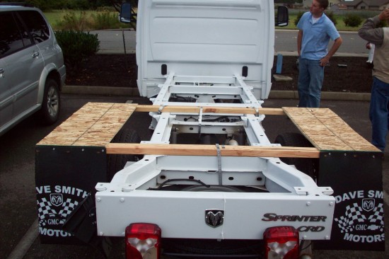 Test fitting for the TriVan box on the Sprinter cab chassis
