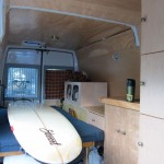 "Stealth" DIY Sprinter camper interior, looking rearwards