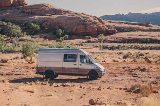 DIY Sprinter camper van in the desert near Moab (photo: Amanda Summerlin)