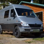 DIY Sprinter camper van exterior, showing two-tone custom paint (photo: 3Up Adventures)
