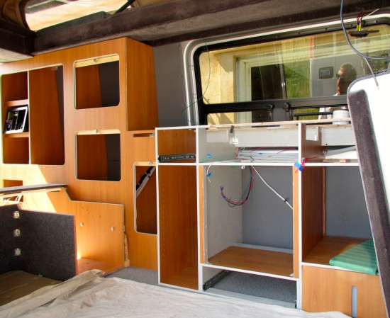 Cabinets being built in our Sprinter conversion (photo: Doug Chase)