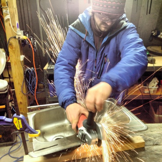 Cutting apart a double sink for Dan's DIY Sprinter conversion