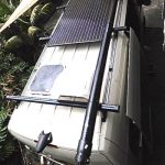 Overhead view of Bob's Sprinter campervan showing solar panel and roof hatch
